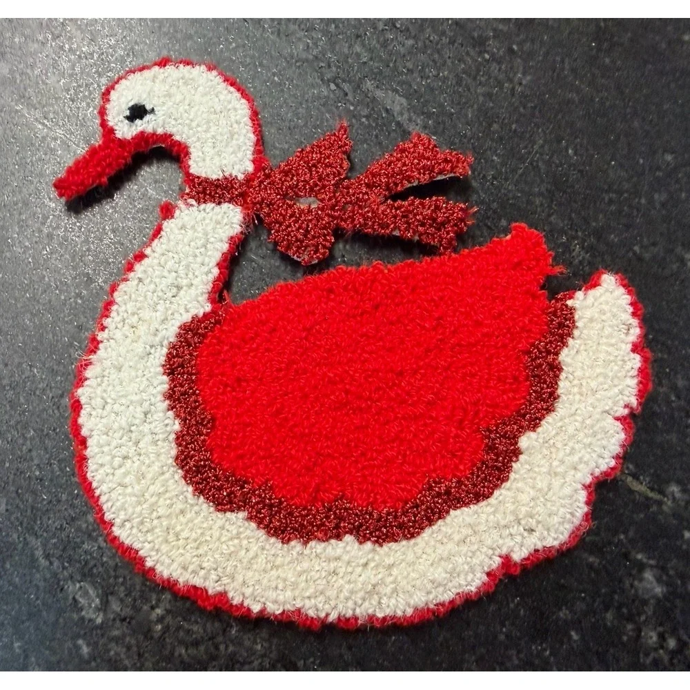 Vtg Christmas Swan Duck Sew On Patch Red White Glitter Applique 5